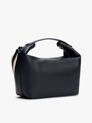 blue crossbody-tasche mit logo auf gurtband-riemen für damen - tommy hilfiger