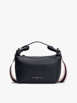 blue crossbody-tasche mit logo auf gurtband-riemen für damen - tommy hilfiger