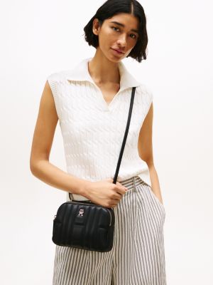 black th monogram quilted camera bag for women tommy hilfiger