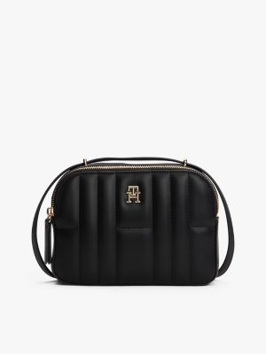 black th monogram quilted camera bag for women tommy hilfiger