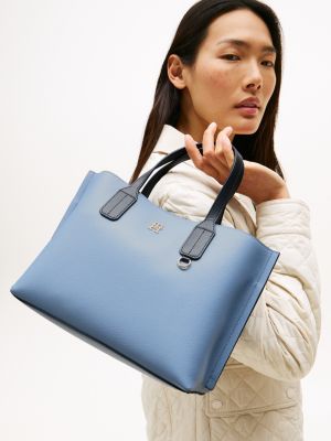 beige th monogram plaque tote bag for women tommy hilfiger