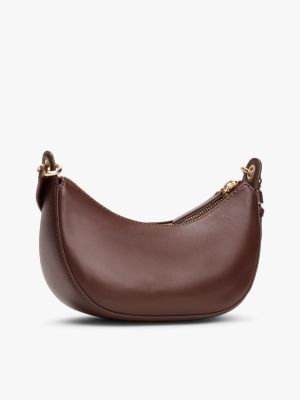 sac bandoulière demi-lune en cuir à logo marron pour femmes tommy hilfiger