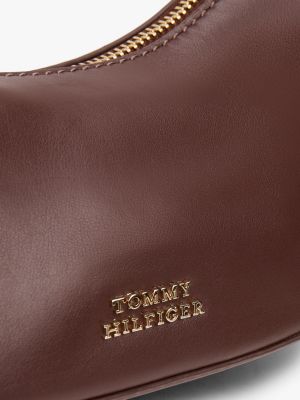 sac bandoulière demi-lune en cuir à logo marron pour femmes tommy hilfiger