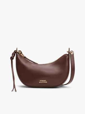 sac bandoulière demi-lune en cuir à logo brown pour femmes tommy hilfiger