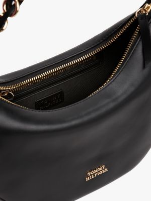 sac bandoulière demi-lune en cuir noir pour femmes tommy hilfiger