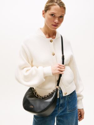 sac bandoulière demi-lune en cuir noir pour femmes tommy hilfiger