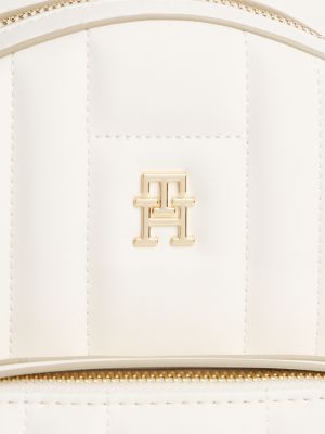 beige th monogram plaque flag quilted backpack for women tommy hilfiger