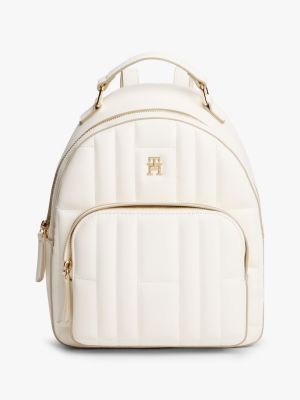 beige th monogram plaque flag quilted backpack for women tommy hilfiger