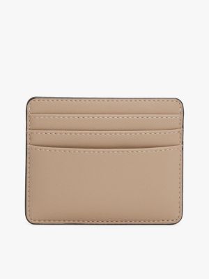 beige creditcardhouder met metalen monogram voor dames - tommy hilfiger