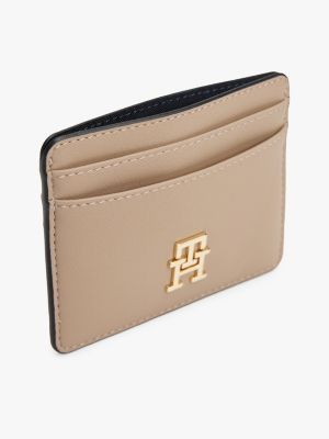 beige creditcardhouder met metalen monogram voor dames - tommy hilfiger