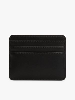 black th monogram plaque card holder for women tommy hilfiger