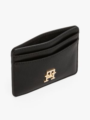 black th monogram plaque card holder for women tommy hilfiger