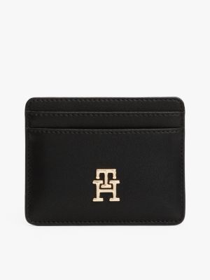 black th monogram plaque card holder for women tommy hilfiger