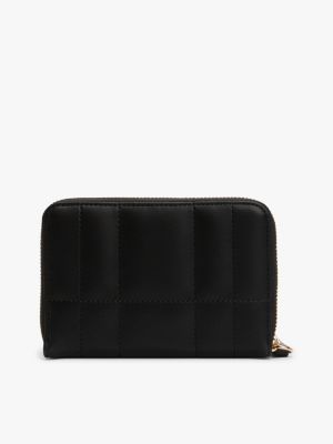 black th monogram flag quilted zip-around wallet for women tommy hilfiger