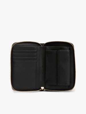 black th monogram flag quilted zip-around wallet for women tommy hilfiger