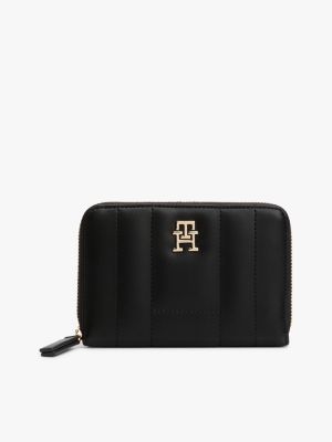 black th monogram flag quilted zip-around wallet for women tommy hilfiger
