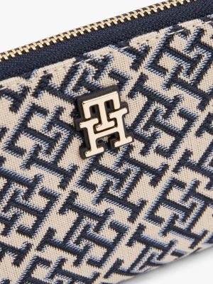 blue th monogram jacquard zip-around wallet for women tommy hilfiger