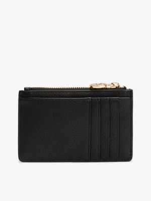 black th monogram plaque card holder for women tommy hilfiger