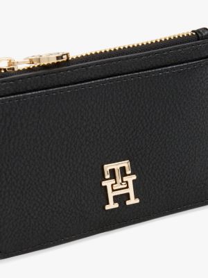 black th monogram plaque card holder for women tommy hilfiger