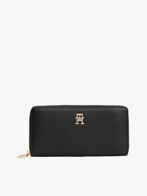 portafogli con zip e monogramma th black da donne tommy hilfiger