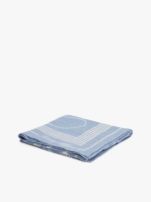 blue pure linen th monogram square scarf for women tommy hilfiger