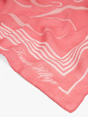 blue pure linen th monogram square scarf for women tommy hilfiger