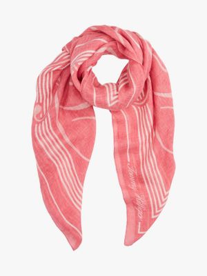 blue pure linen th monogram square scarf for women tommy hilfiger