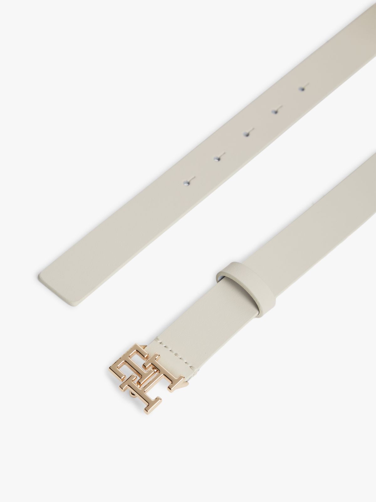 TH Monogram Leather Plaque Buckle Belt — Beige