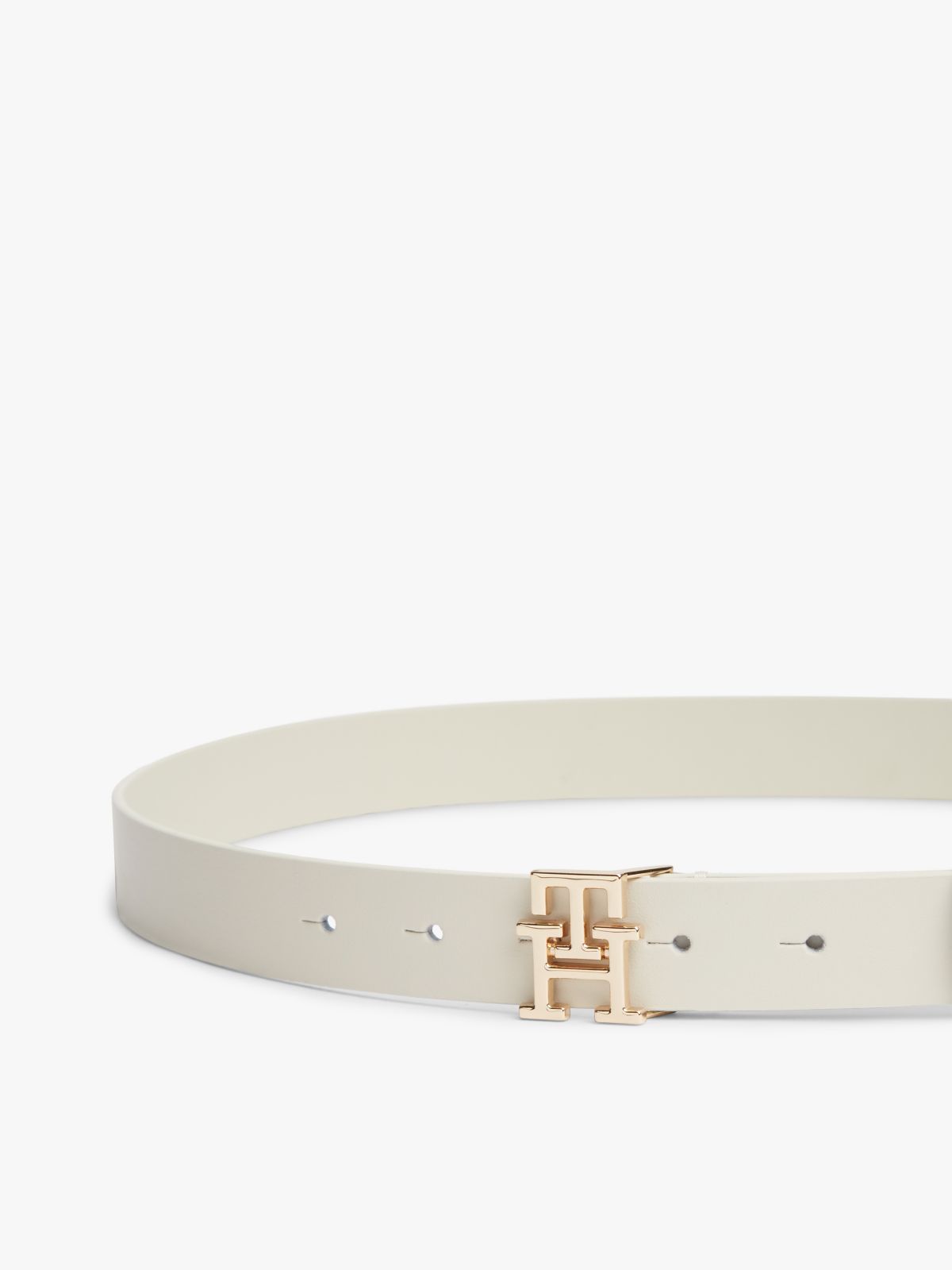 TH Monogram Leather Plaque Buckle Belt — Beige