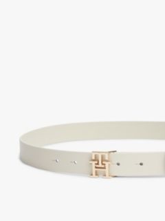 TH Monogram Leather Plaque Buckle Belt — Beige 3