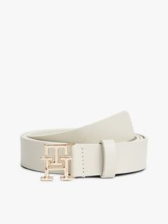TH Monogram Leather Plaque Buckle Belt — Beige 1