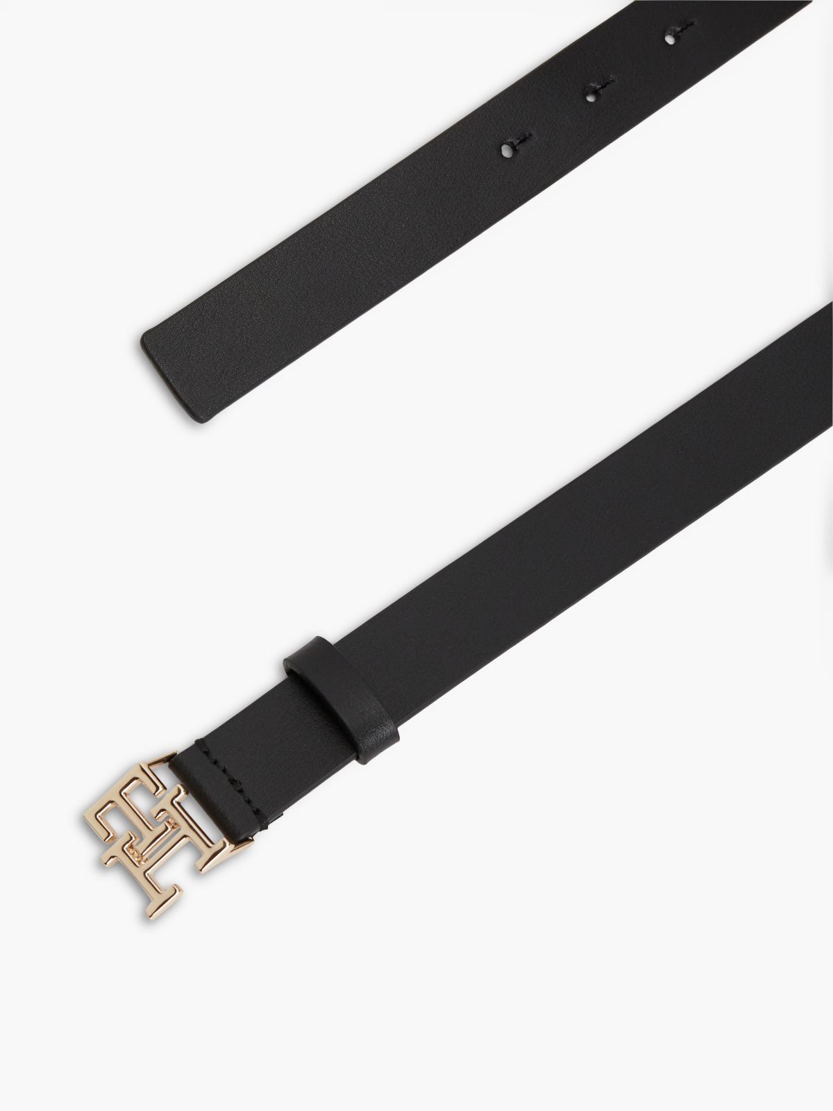 TH Monogram Leather Plaque Buckle Belt — Black