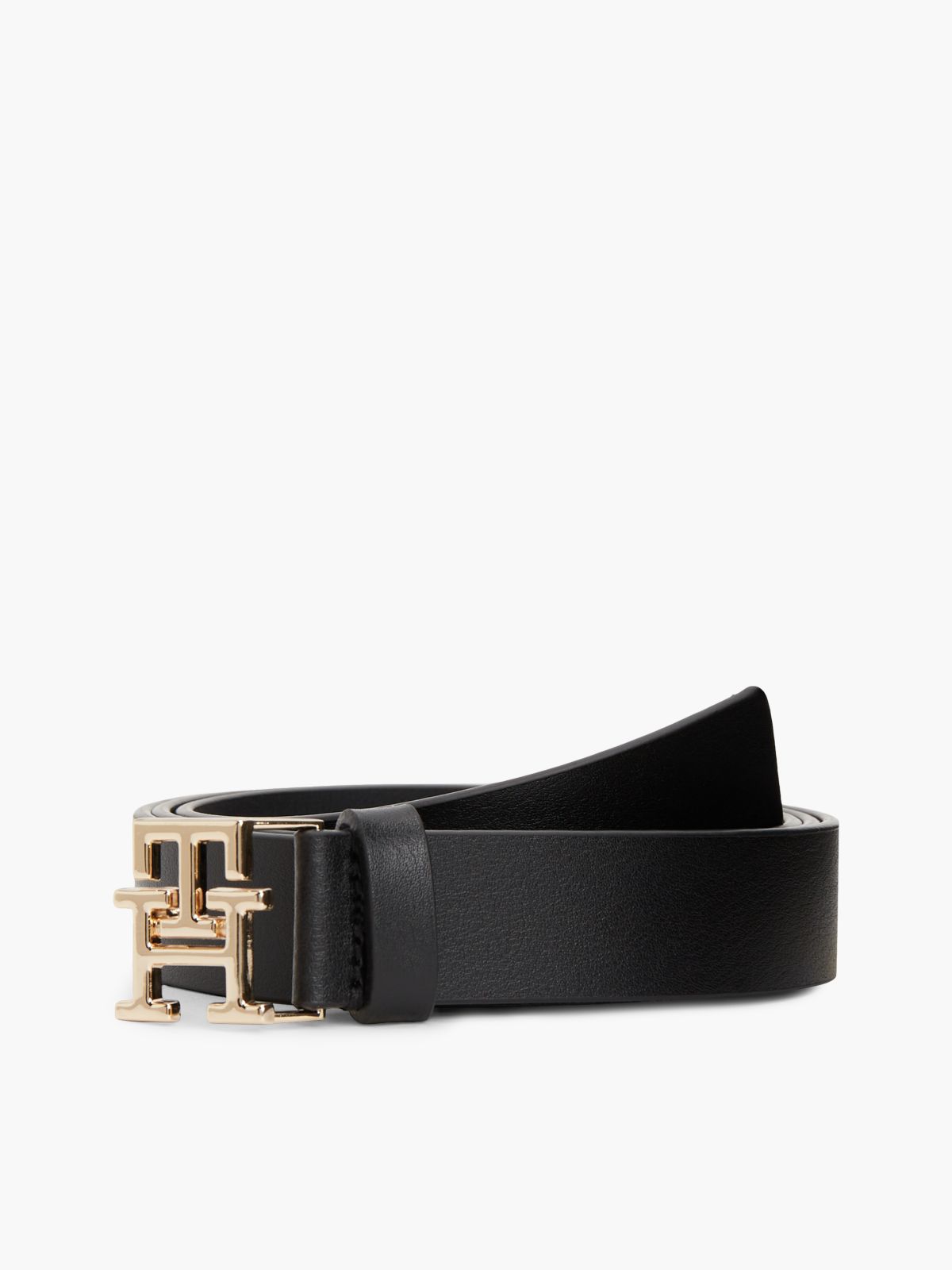 TH Monogram Leather Plaque Buckle Belt — Black