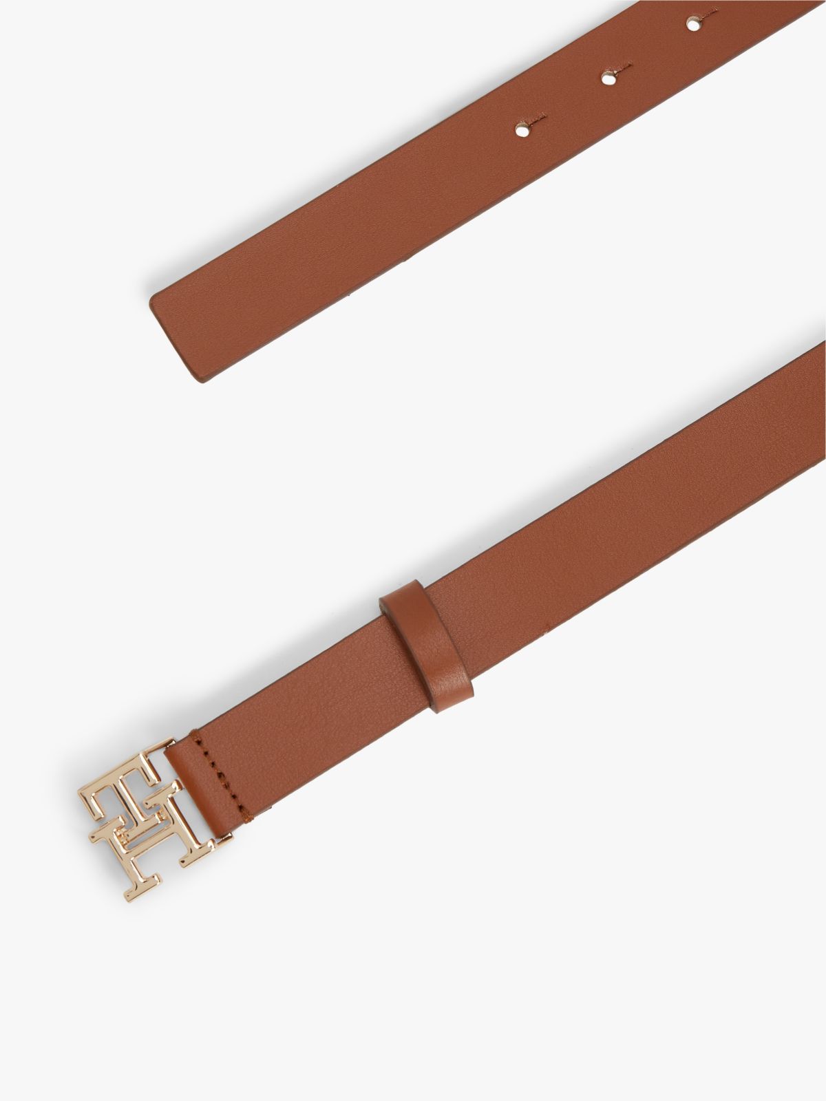 TH Monogram Leather Plaque Buckle Belt — Brown