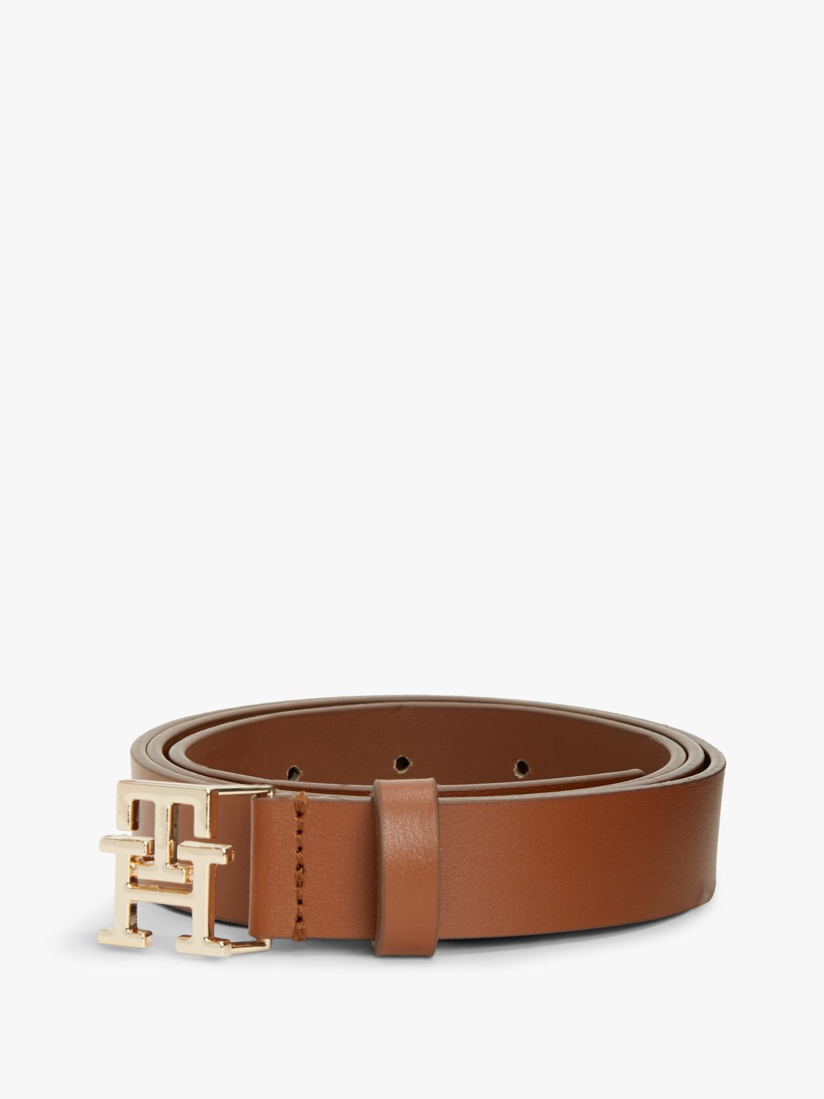 TH Monogram Leather Plaque Buckle Belt — Brown