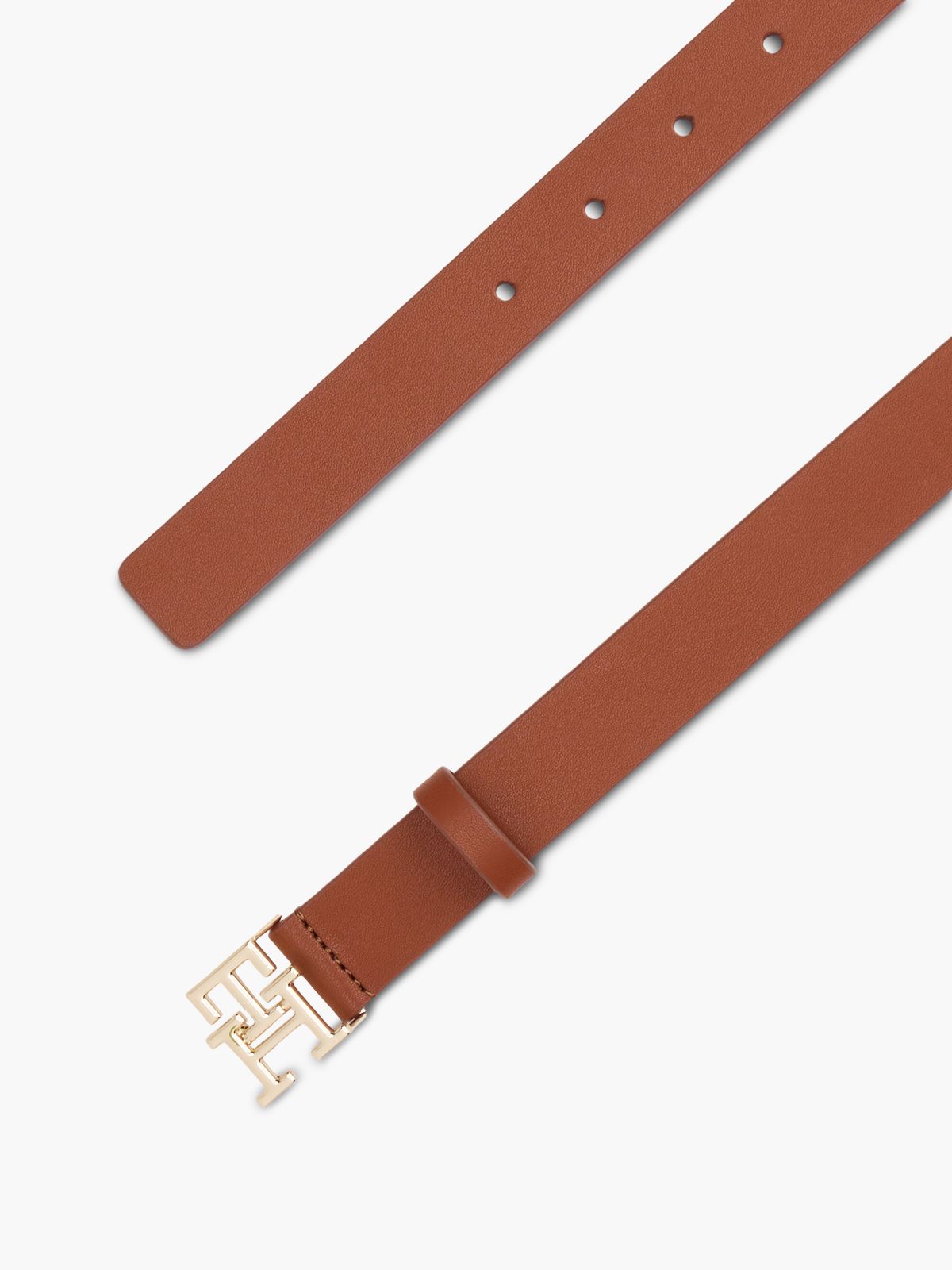 TH Monogram Leather Plaque Buckle Belt — Brown
