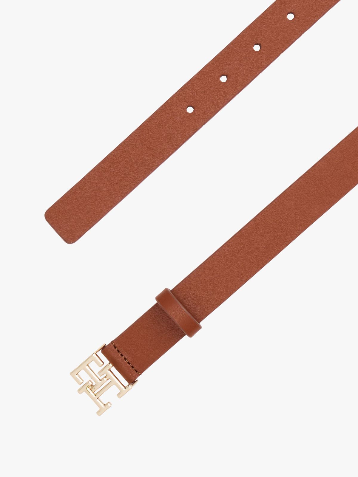 TH Monogram Leather Plaque Buckle Belt — Brown