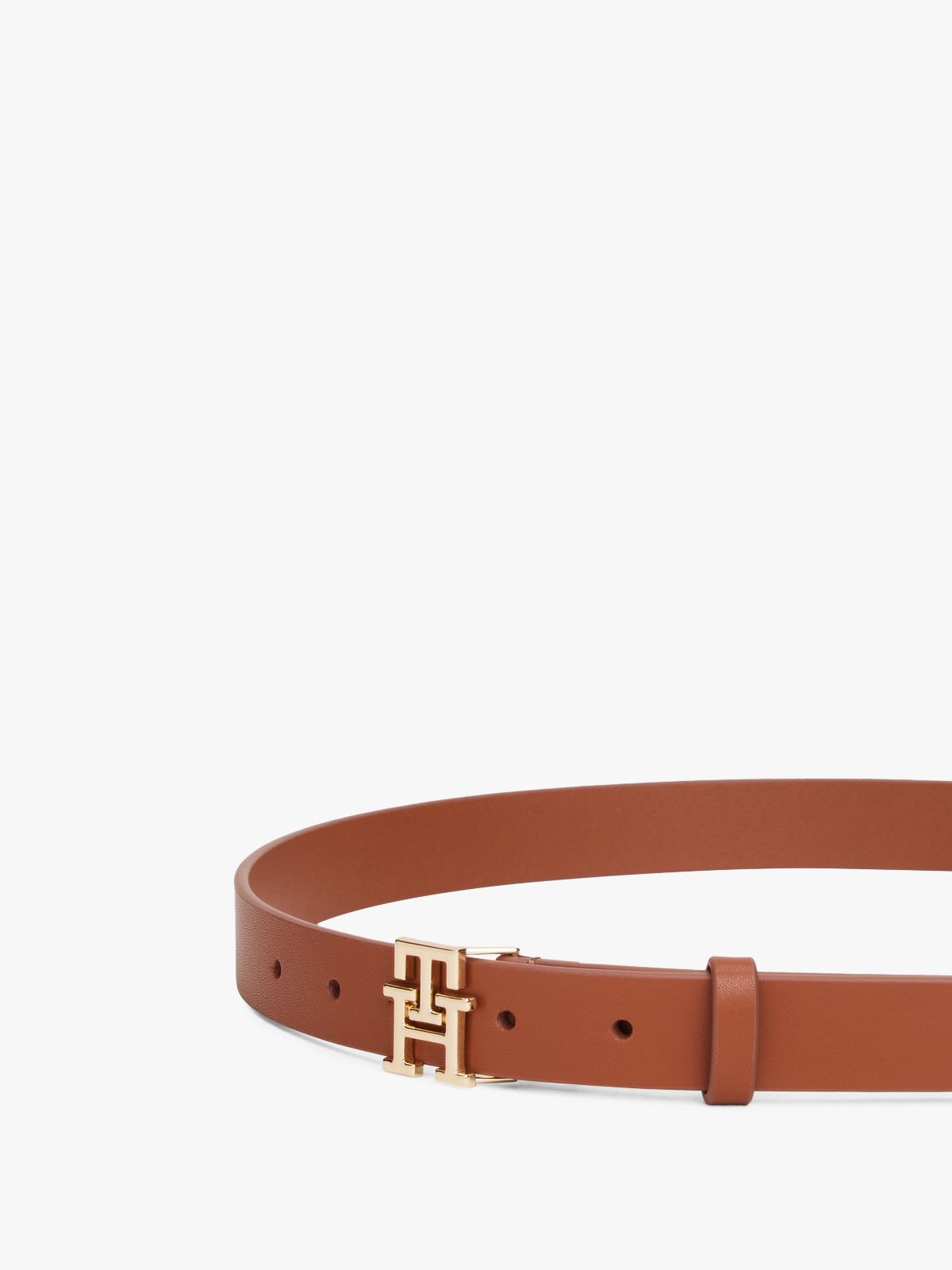 TH Monogram Leather Plaque Buckle Belt — Brown
