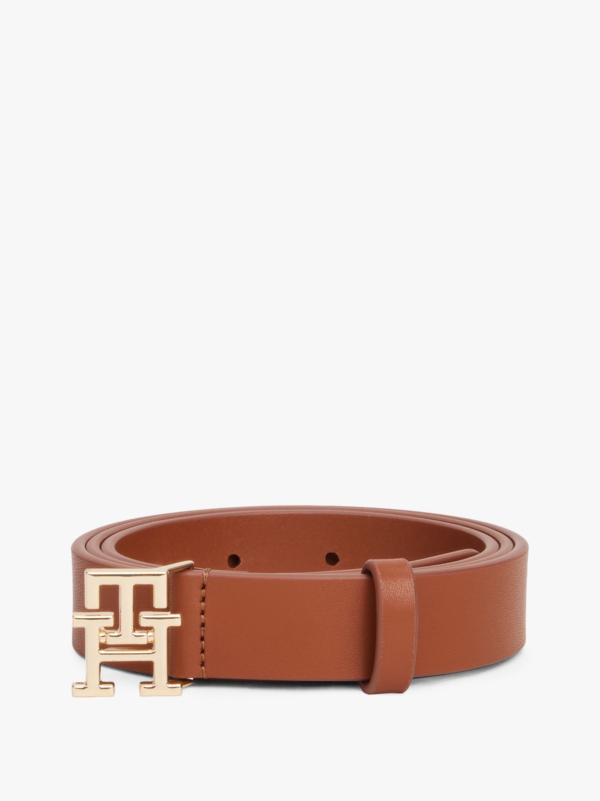 TH Monogram Leather Plaque Buckle Belt — Brown