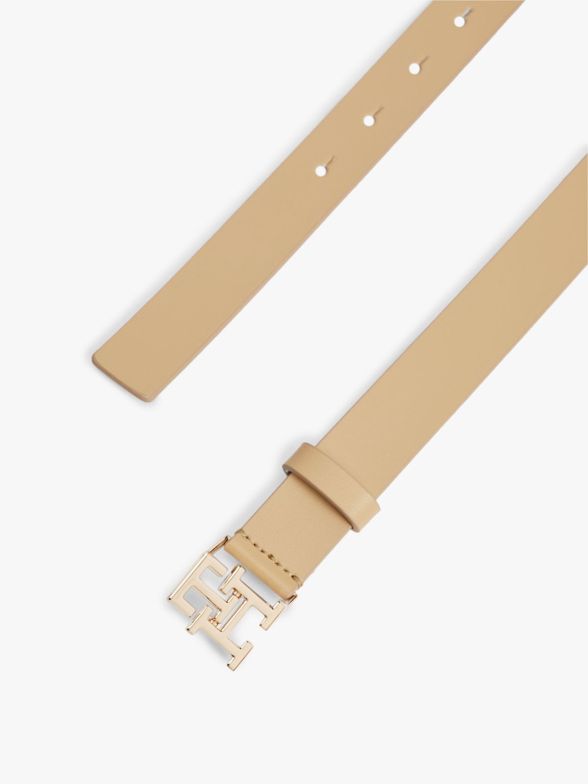 TH Monogram Leather Plaque Buckle Belt — Khaki
