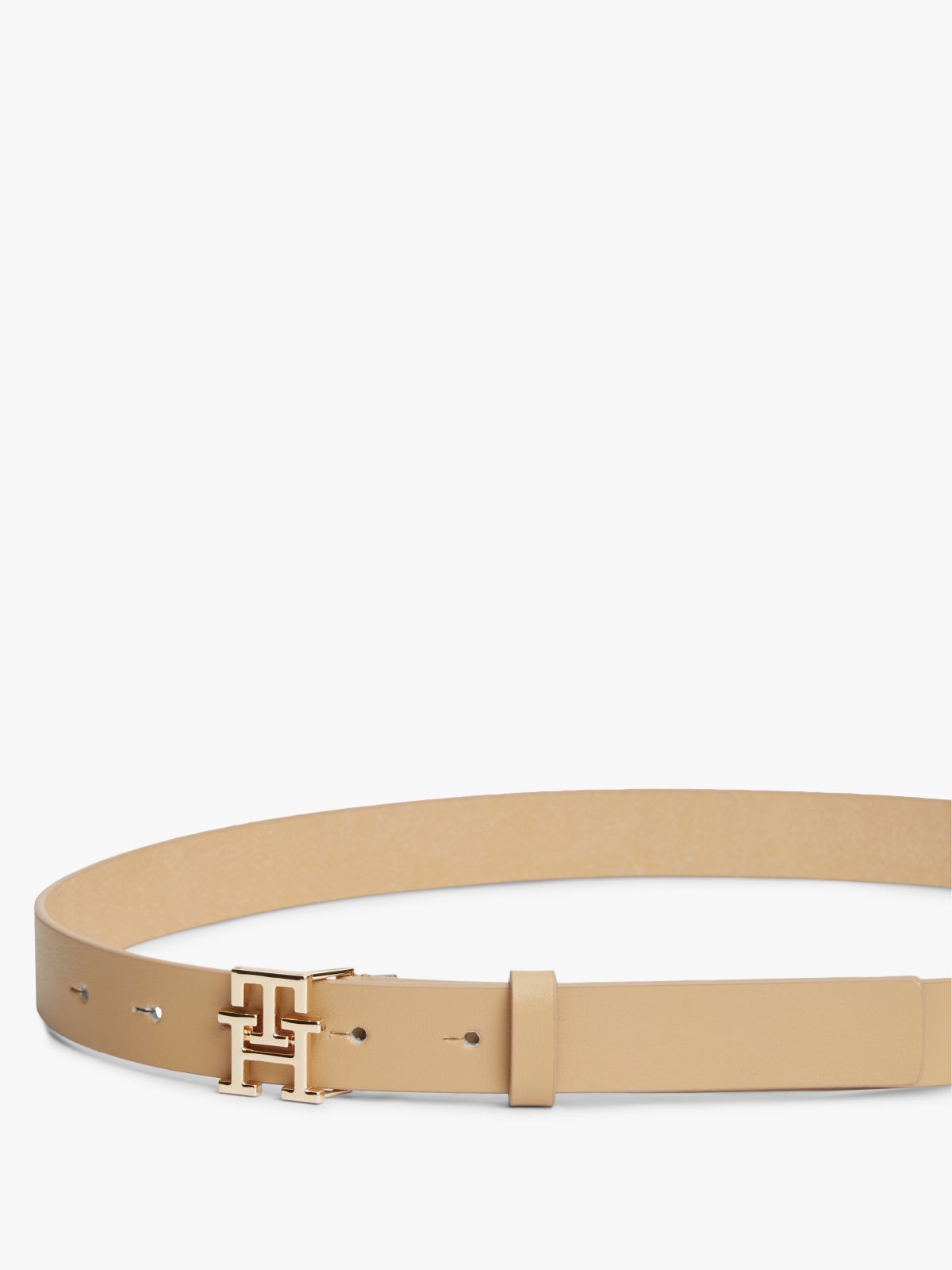 TH Monogram Leather Plaque Buckle Belt — Khaki