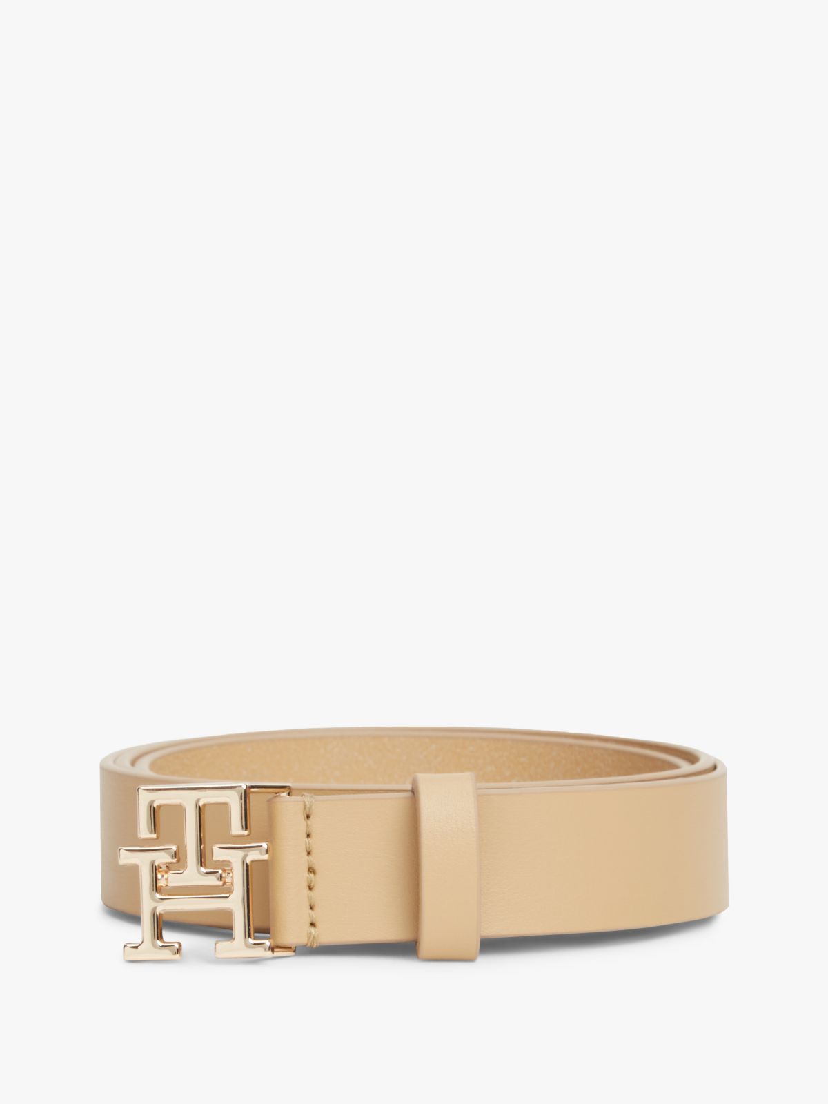 TH Monogram Leather Plaque Buckle Belt — Khaki