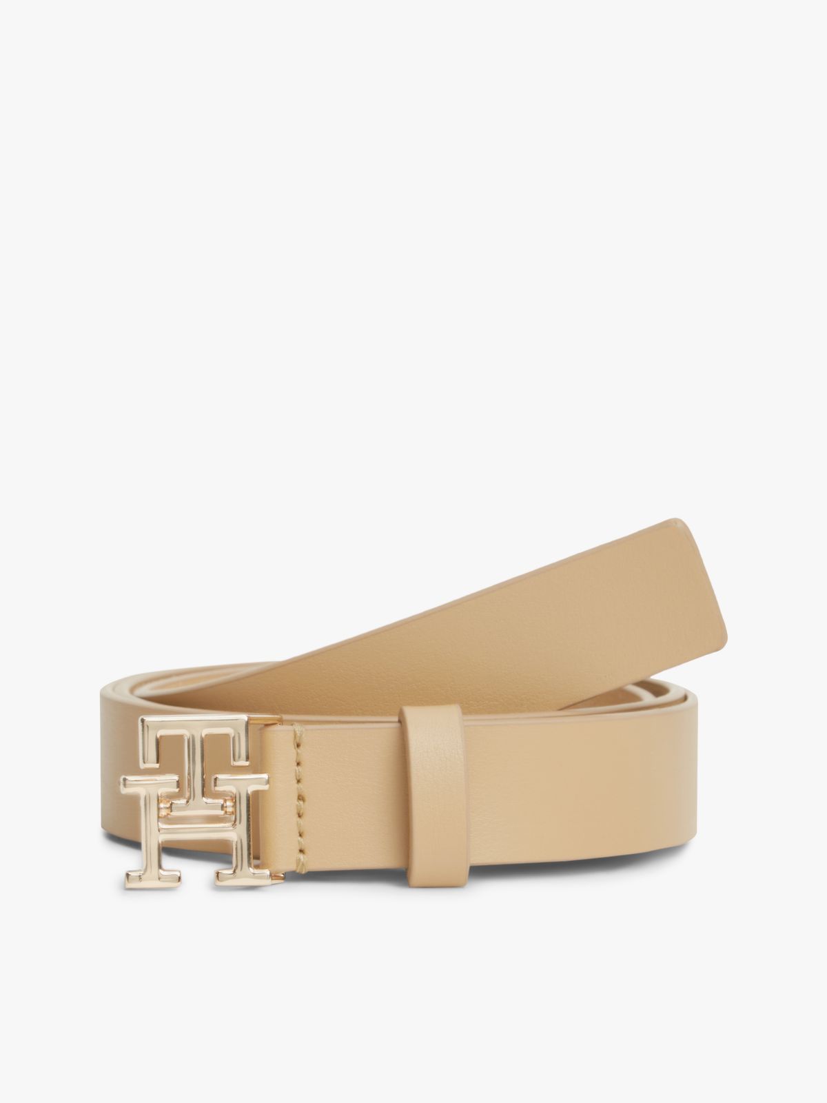TH Monogram Leather Plaque Buckle Belt — Khaki