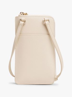 beige crossbody-etuitasche mit handyfach für damen - tommy hilfiger