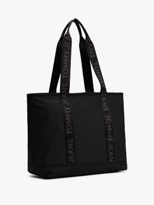 black essential repeat logo tote bag for women tommy jeans