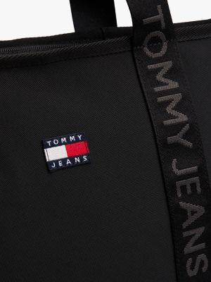 black essential repeat logo tote bag for women tommy jeans