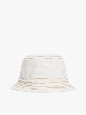 white heritage frayed denim bucket hat for women tommy jeans