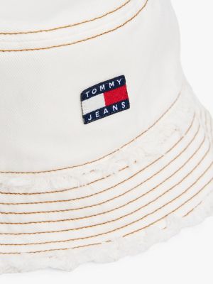 white heritage frayed denim bucket hat for women tommy jeans