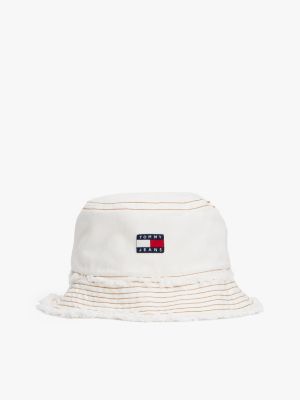 white heritage frayed denim bucket hat for women tommy jeans