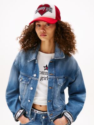 rot tommy girl trucker-cap aus mesh mit herz-logo für damen - tommy jeans